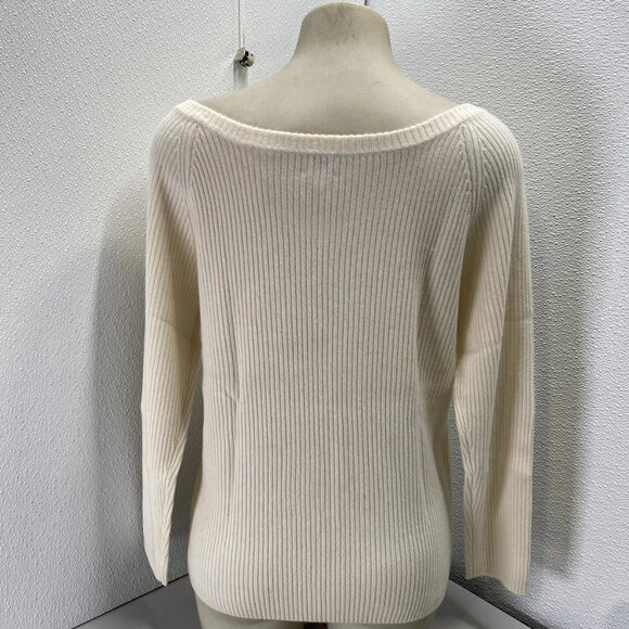 NEW STATE CASHMERE Off-Shoulder V-Neck Sweater • Size XL • Undyed White - Picture 5 of 8